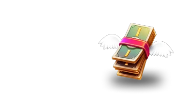 A stack of money with wings, representing the cashback offer at Irwin Internet Casino, allowing players to recover a part of their losses.